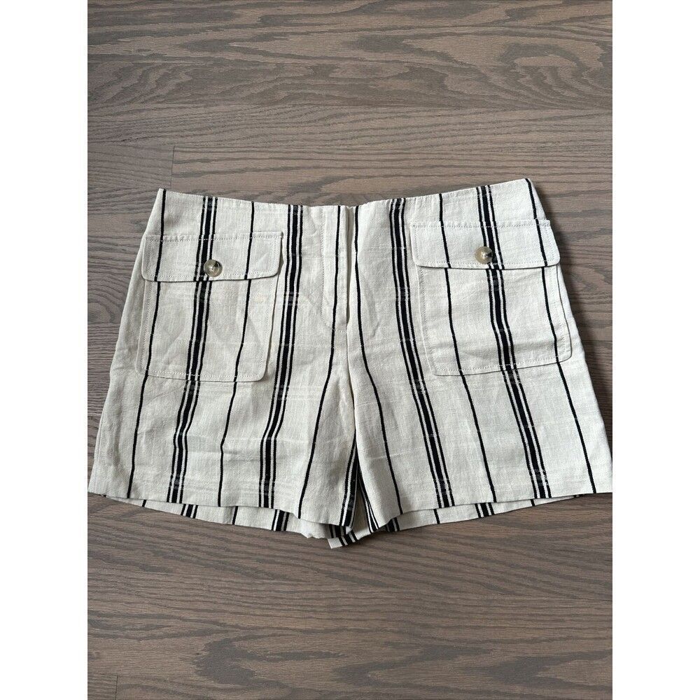 Tory Burch Shorts Edna Silk Linen Blend Casual Striped in Beige & Black Size 12